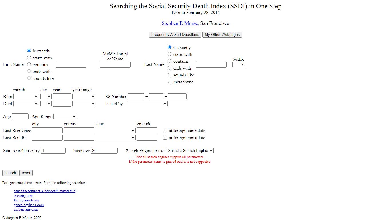 Searching the Social Security Death Index in One Step - Steve Morse